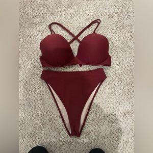 Dark red High Waist/Cut Bikini